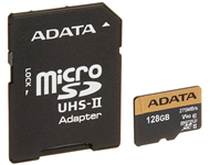 A-DATA UHS-II U3 MicroSDXC 128GB V90 class 10 + adapter AUSDX128GUII3CL10-CA1